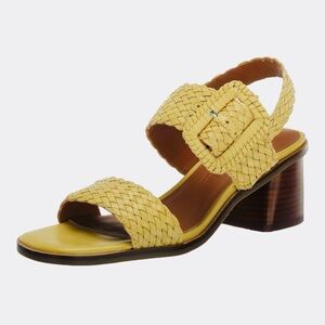 GENTLE SOULS by KENNETH COLE Madylyn Banana Yellow Block Heel Woven Sandals 8M